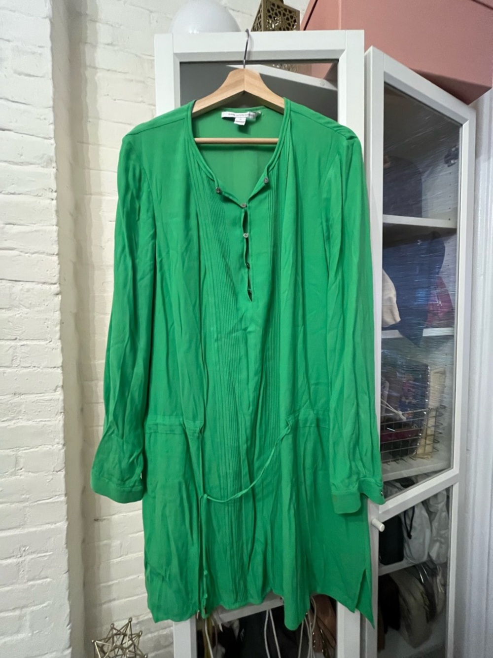 Diane Von Furstenberg Vibrant Green Long Sleeve Tunic Dress